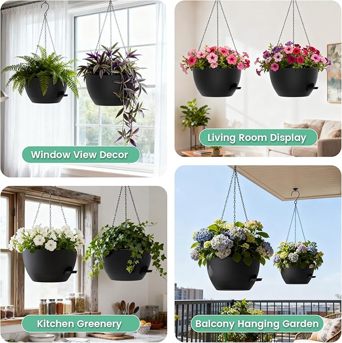 13 Inch 2 Pack Large Self Watering Hanging Planters - Image 6