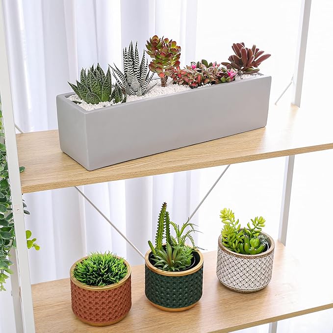 15 Inch Grey Rectangular Cement Planter Concrete Succulent Planter Windowsill - Image 3