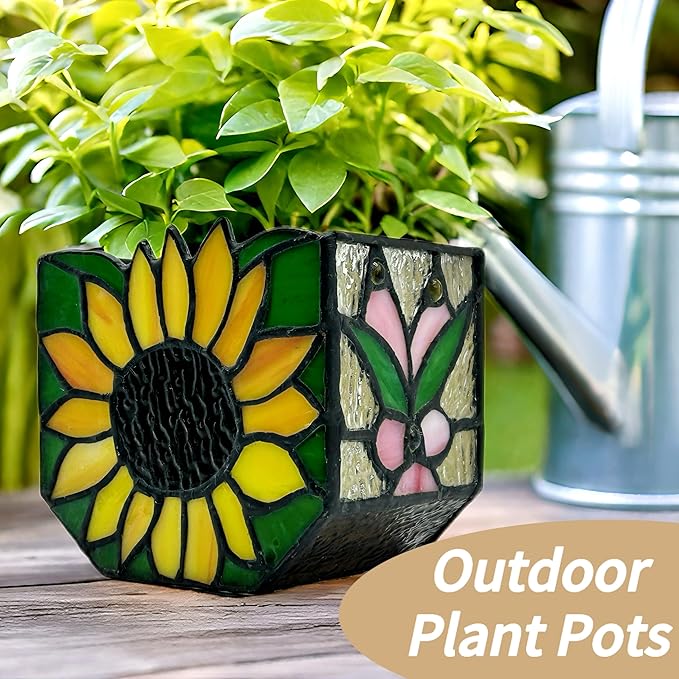Stained Glass Sunflower Garden Planters, Indoor Plant Pots - Image 6