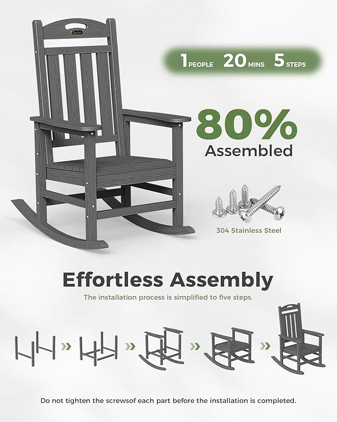 Oversized Outdoor Rocking Chairs Set of 4, High Back Porch Rocker Chair - Image 9