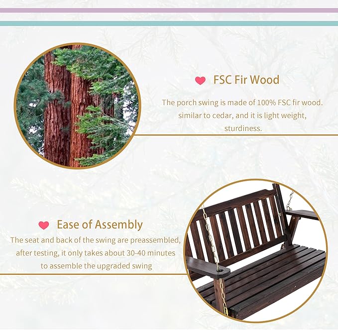 Anraja Wooden Porch Swing 2-Seater, Bench Swing - Image 8