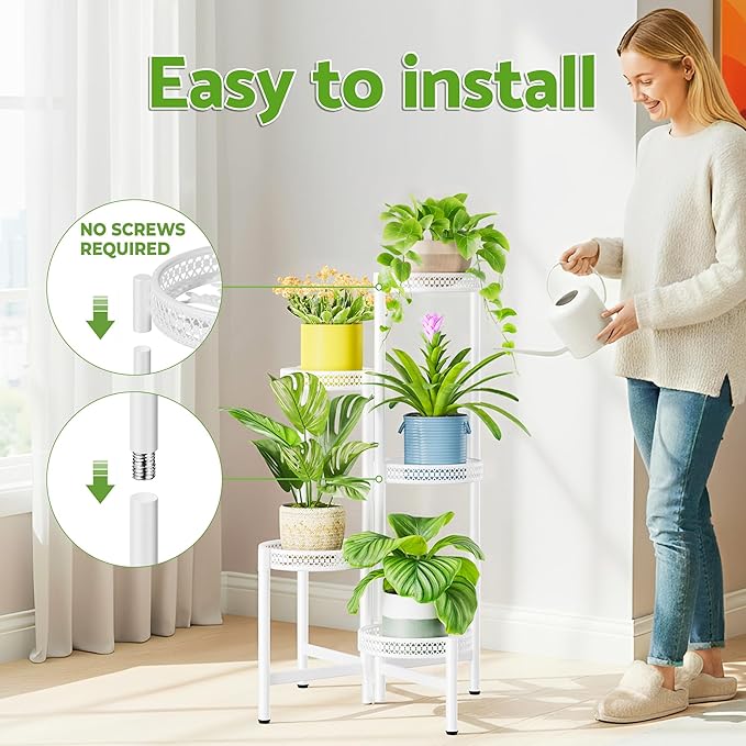 Metal Plant Stand Indoor Outdoor, 5 Tier Tall Flower Pot Holder Potted Display - Image 6