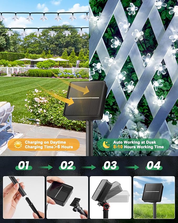 Brightown 60 LED Solar Flower String Lights Outdoor Waterproof Fairy Lights - Image 6