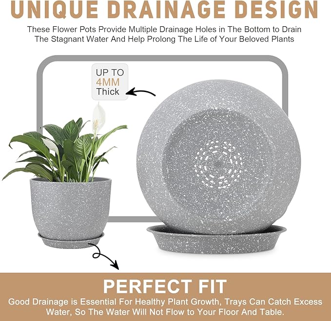 Plant Pots 12/10/9 inch Set of 3, Flower Pots - Image 3