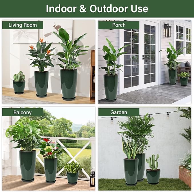 24/21/12 Inch Large Plastic Planter, Lightweight Ceramic-Look Tall Planters - Image 6