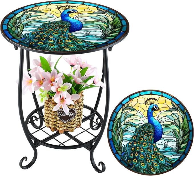 Outdoor Side Table Round Small Mosaic Patio Accent Indoor End Plant Coffee Tea by Cinnvoice
