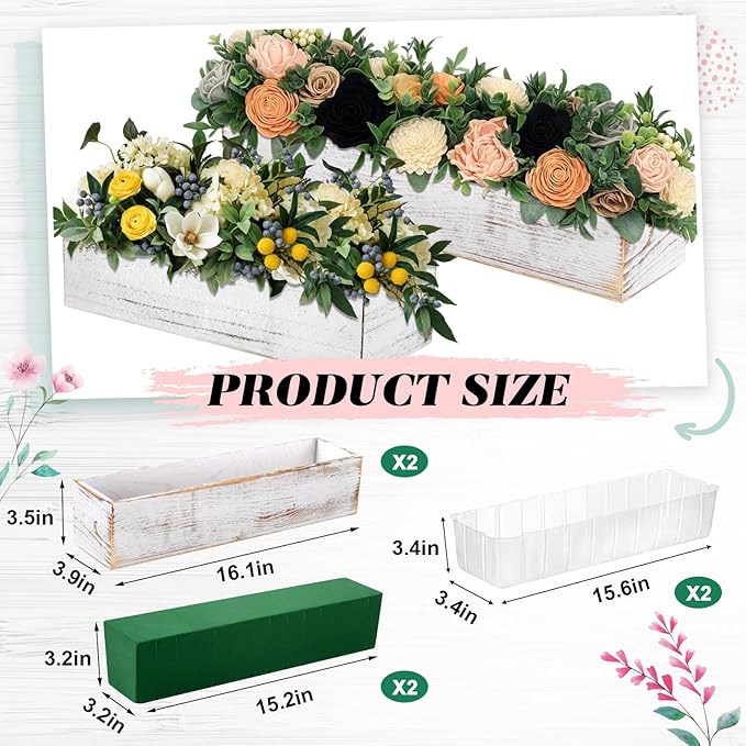 Dandat 2 Set Wood Boxes for Centerpieces 16x4 Inch Rectangle Wooden Planter Box - Image 2