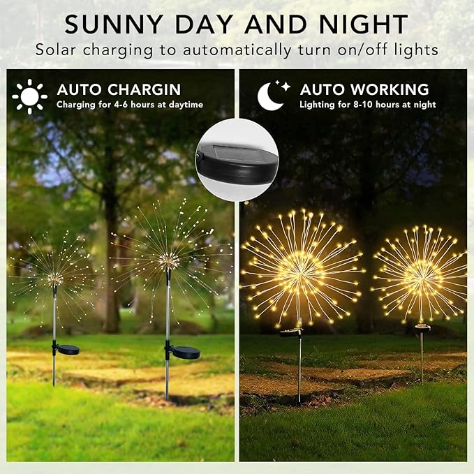 FOOING 8 Pack Solar Garden Lights Solar Firework Lights Waterproof, 200 LED - Image 3