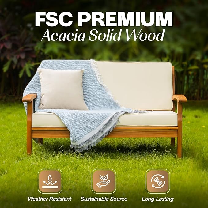 Idzo Laurent 800lbs Capacity Acacia Outdoor Loveseat, FSC Certified 2 Seater - Image 5