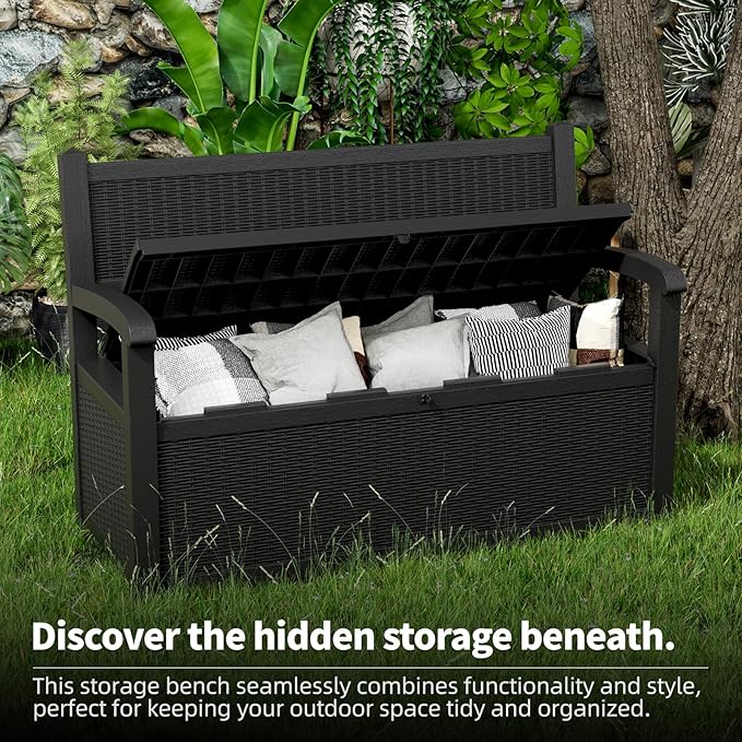80 Gallon Outdoor Storage Bench Deck Box Waterproof Lockable, Outdoor Storage - Image 5