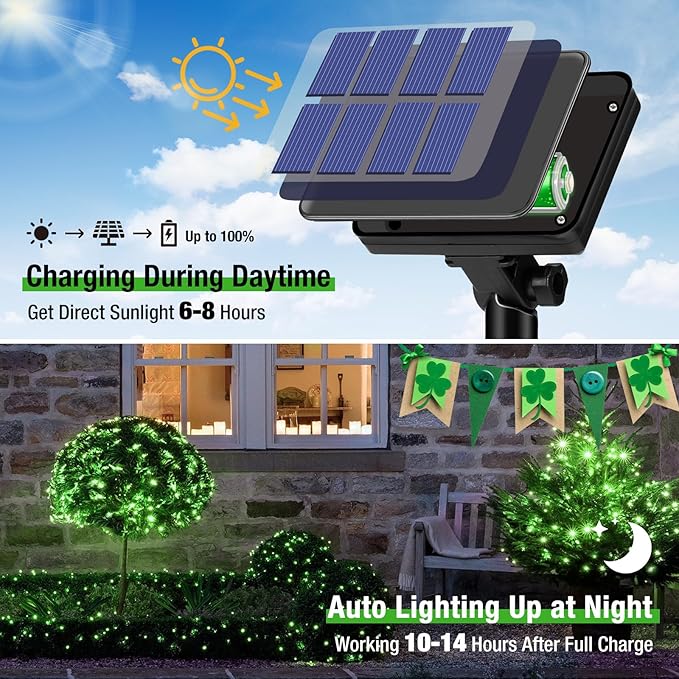 btfarm 4 Pack St Patricks Day Fairy Lights, 320LED 132FT Green Solar String - Image 2