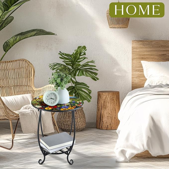 Outdoor Side Table Round Small Mosaic Patio Accent Indoor End Plant Coffee Tea - Image 2