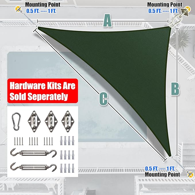 Amgo Custom Size 5' x 7' x 8.6' Green Right Triangle Sun Shade Sail Order to - Image 7