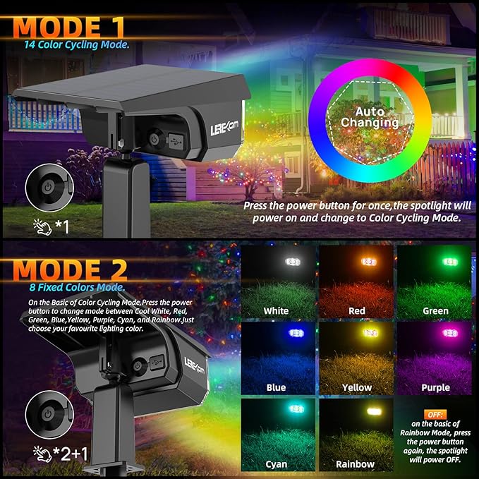 Solar Outdoor Lights, 40 LEDs Color Changing RGB Solar Landscape Path Lights - Image 5