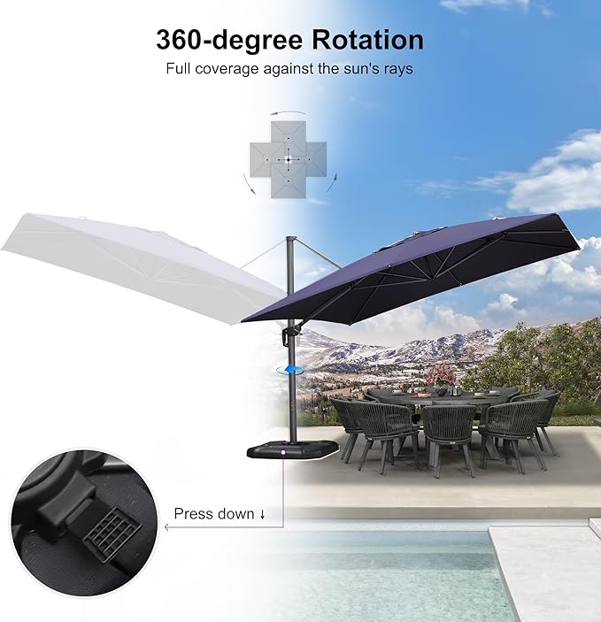 PURPLE LEAF 11.5' X 11.5' Telescopic Patio Umbrella Outdoor Cantilever Umbrella - Image 6
