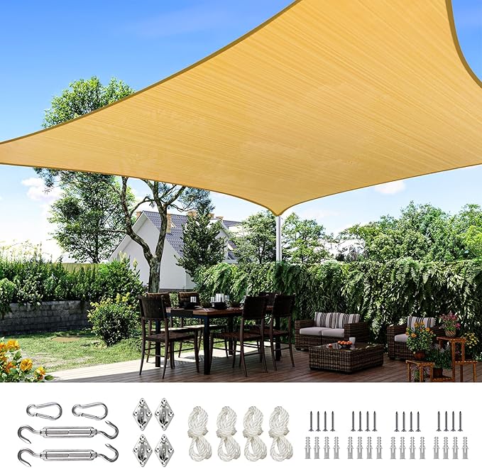 Quictent 12x16ft Rectangular Sun Shade Sail 185G HDPE Canopy 98% UV Block by QUICTENT