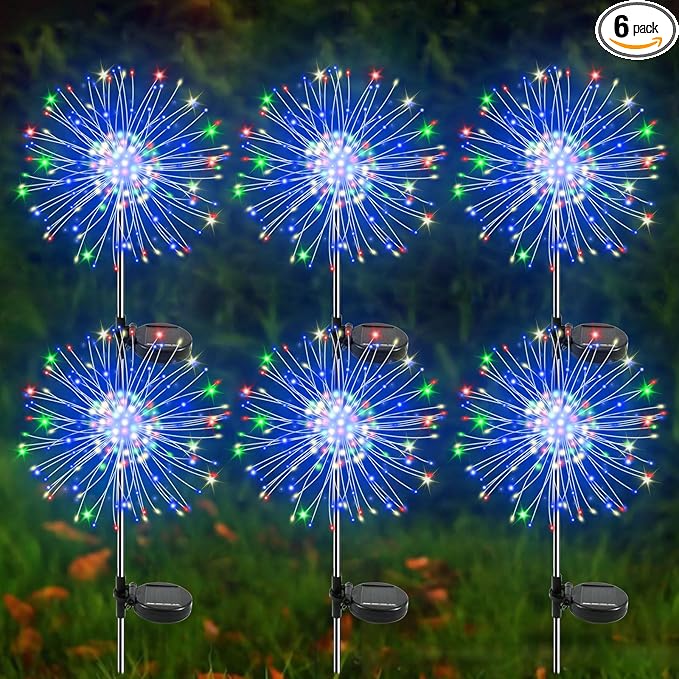 Solar Garden Lights Outdoor, 6 Pack 120 LED Twinkling Firework Lights Decorative by Yaafen