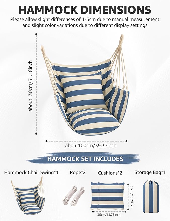 Hammock Chair Swing 2 Cushions Included - Image 2