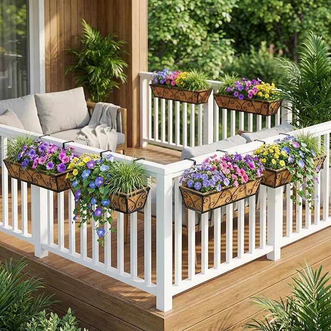 6pcs 24 Inch Window Deck with Coco Liner, Metal Hanging Flower Planter Window - Image 6