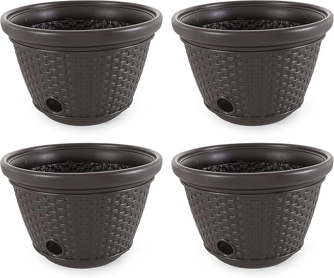 Suncast 4 Pack Wicker Hose Pot, Decorative Resin Garden Hose Storage, 100ft by Suncast