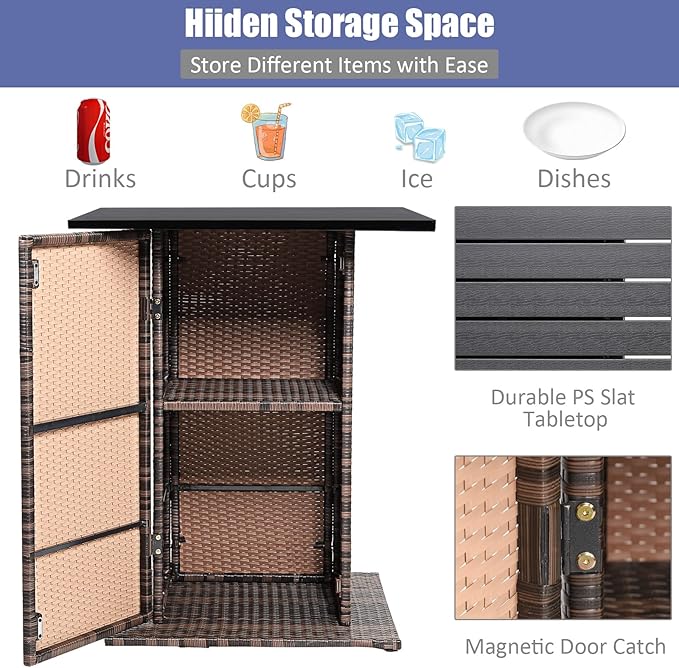 Tangkula 5 Piece Outdoor Rattan Bar Set, Patio Bar Furniture - Image 6