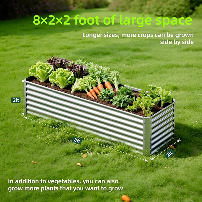 8X2X2ft Galvanized Raised Garden Bed, Outdoor Planter Box Metal Patio Kit - Image 7
