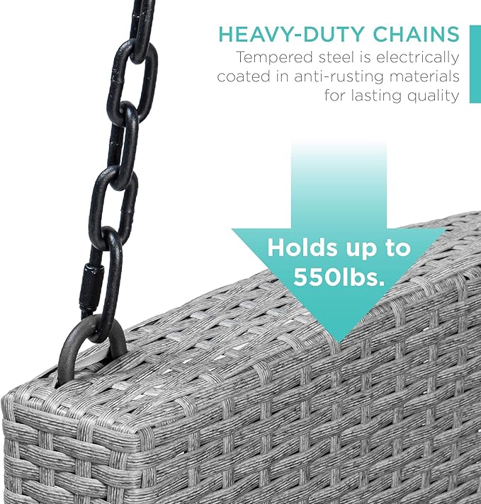 Best Choice Products Woven Wicker Outdoor Porch Swing, Hanging Patio Bench - Image 6