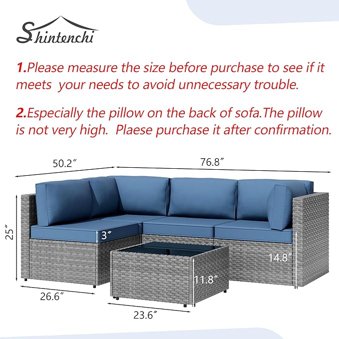 Shintenchi 5 Pieces Outdoor Patio Sectional Sofa Couch - Image 8