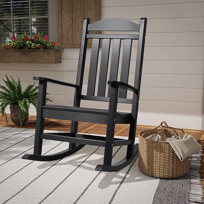 Devoko HDPE Rocking Chair Plastic Outdoor Indoor Patio Rocker Chair High Back - Image 6