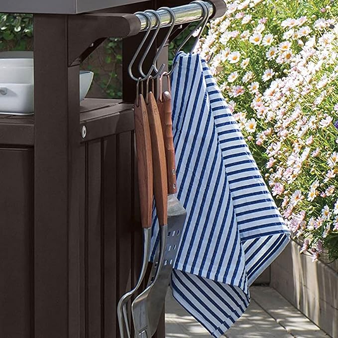Keter Outdoor Grill Prep Table & Serving Cart, Stainless Steel Top, 40 Gal - Image 6