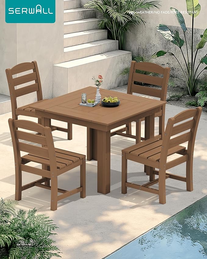 SERWALL Outdoor Dining Set for 4, HDPE Square Table and Chairs Set All Weather - Image 7