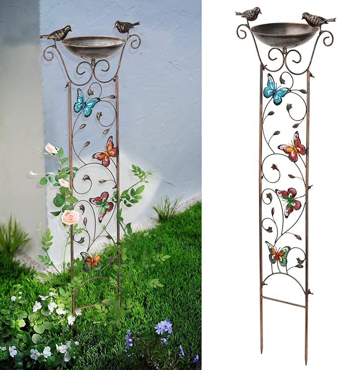 SUNNYPARK Bird Bath with Trellis Outdoor, Antique Garden Iron Trellis with by SUNNYPARK
