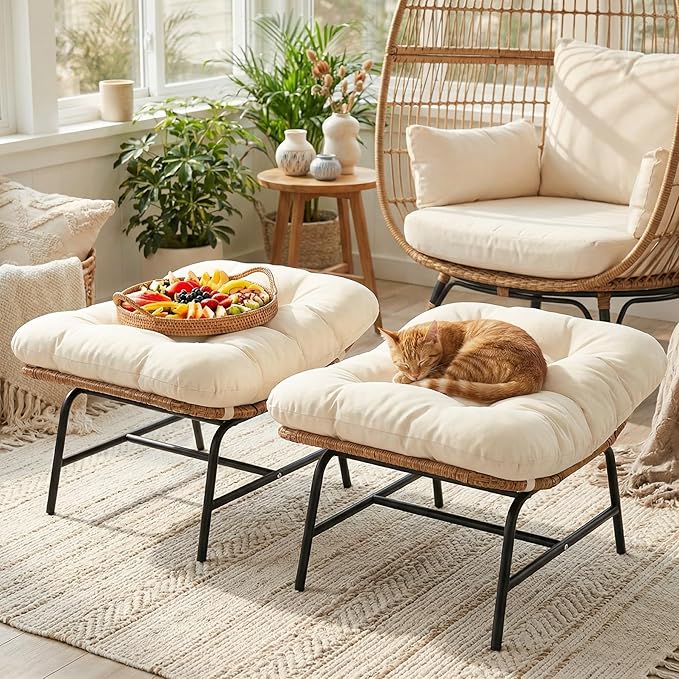 NICESOUL Indoor Outdoor Ottoman Set of 2, Large Wide Double Patio Footstool - Image 8