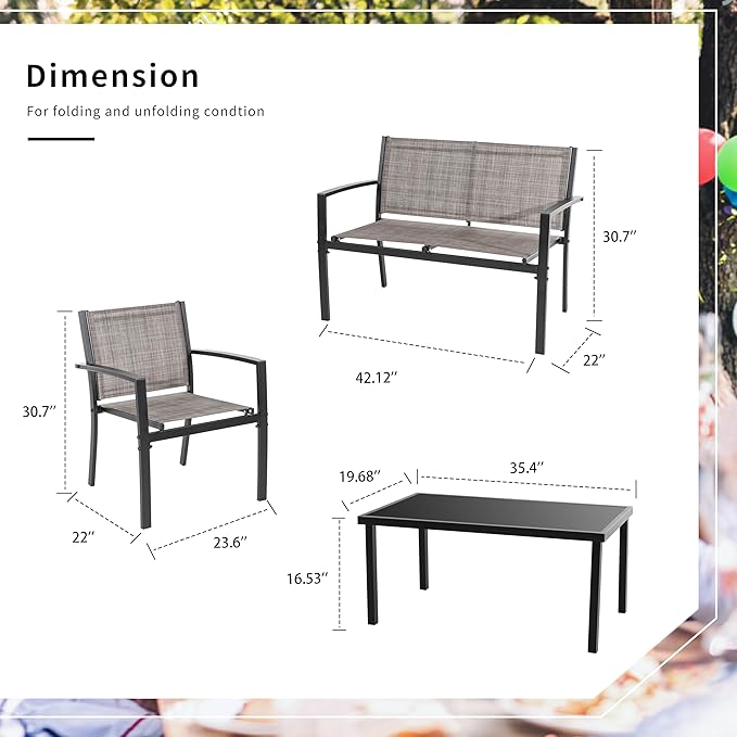 Shintenchi 4 Pieces Patio Furniture Set All Weather Textile Fabric Outdoor - Image 6
