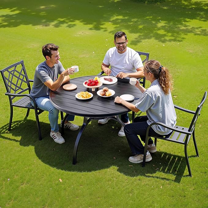 VEVOR Outdoor Patio Dining Table, 47 inch Round Metal Steel Slat Backyard - Image 2