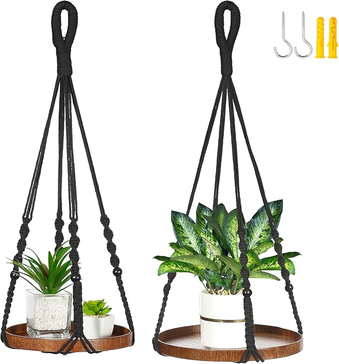 2 Pack Macrame Plant Hanger | Plant Hanger Indoor, Hanging Planter Shelf | by Shineloha