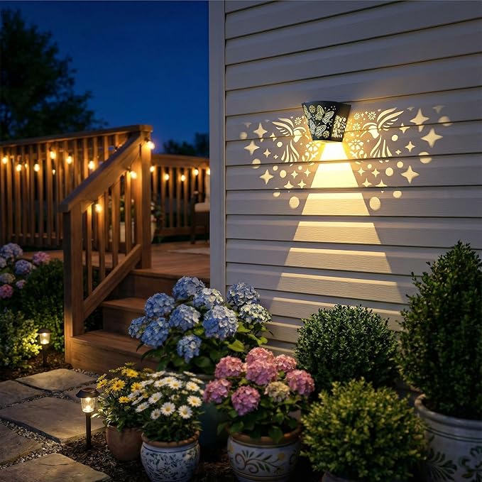 2 Pack Solar Fence Lights Outdoor Wall lihgts Decorations Metal Solar Deck - Image 3