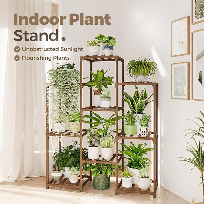 Bamworld Plant Stand Indoor Plants Shelf Outdoor Wood Plant Rack - Image 2