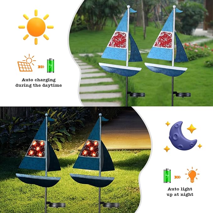 Solar Garden Lights Sailboat Stake Decor-Yard Outdoor Statue Decorations - Image 3