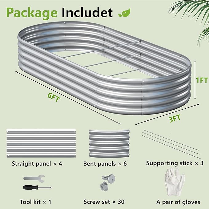 2PCS 6x3x1ft Galvanized Metal Raised Garden Bed Kit, Outdoor Planter Box - Image 2