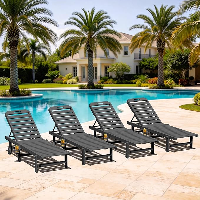 SERWALL Outdoor Chaise Lounge Set of 4, HDPE Lounger by SERWALL