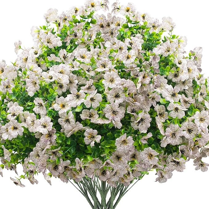 Artificial Fake Flowers for Outdoor Spring Decoration, 16 Bundles Faux Silk by Grunyia