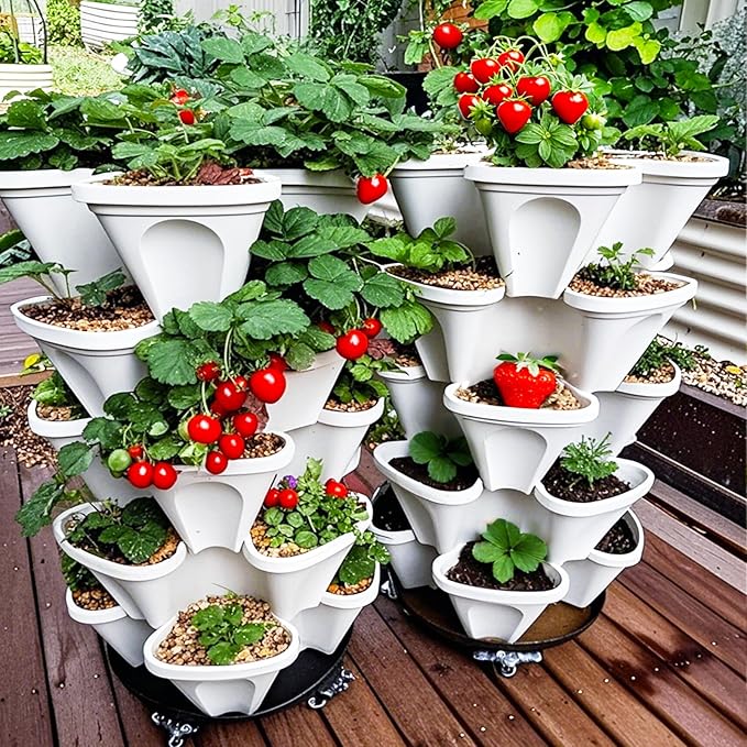Strawberry Planters, 3 Tiered Vertical Stackable Planter, Herb Stacking Tower - Image 7