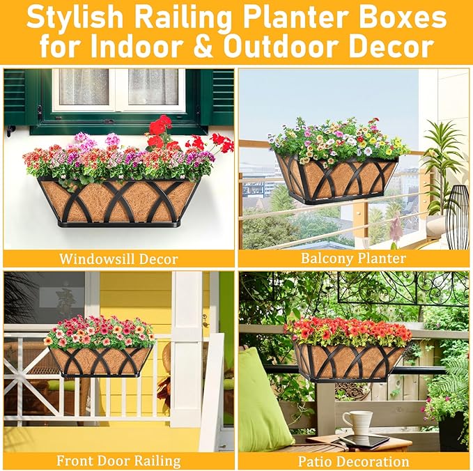 Riare 4 Pack 16 Inch Metal Railing Planter Window Box - Image 7