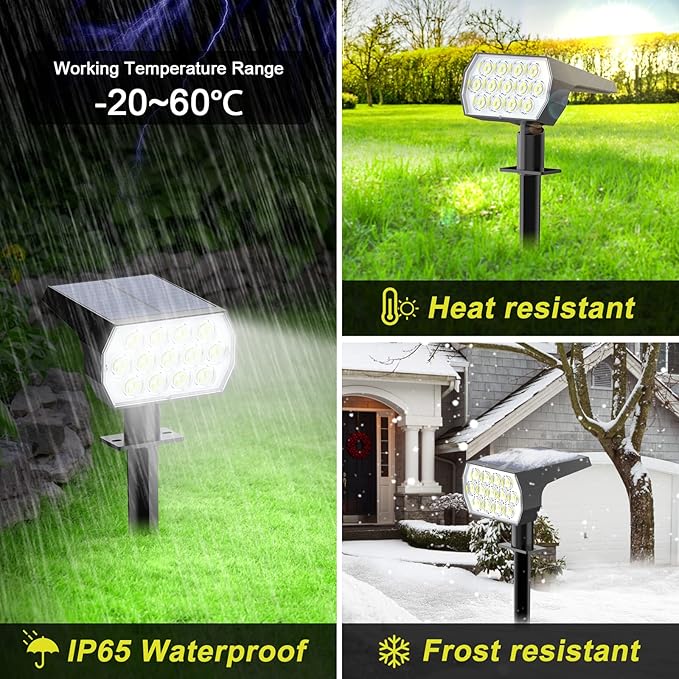 Solar Spot Lights Outdoor, 2-in-1 Solar Landscape Spotlights, 3 Lighting Modes - Image 6