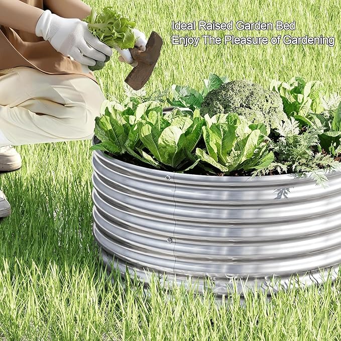4 Pack 3x3FT Round Corrugated Galvanized Steel Raised Garden Bed Outdoor - Image 3