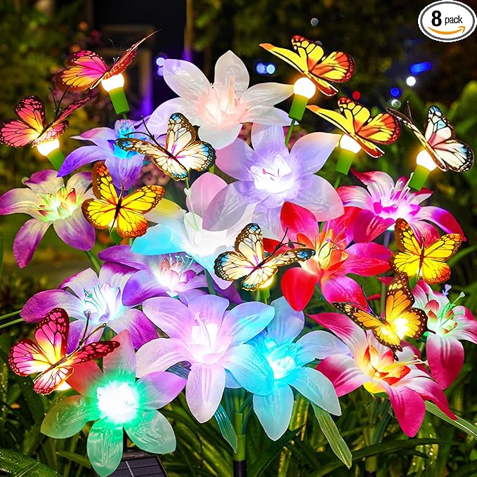 Garpar Solar Flowers Lights Outdoor Waterproof, Upgraded 8 Pack Solar Garden by GarparOutdoorSolarLights