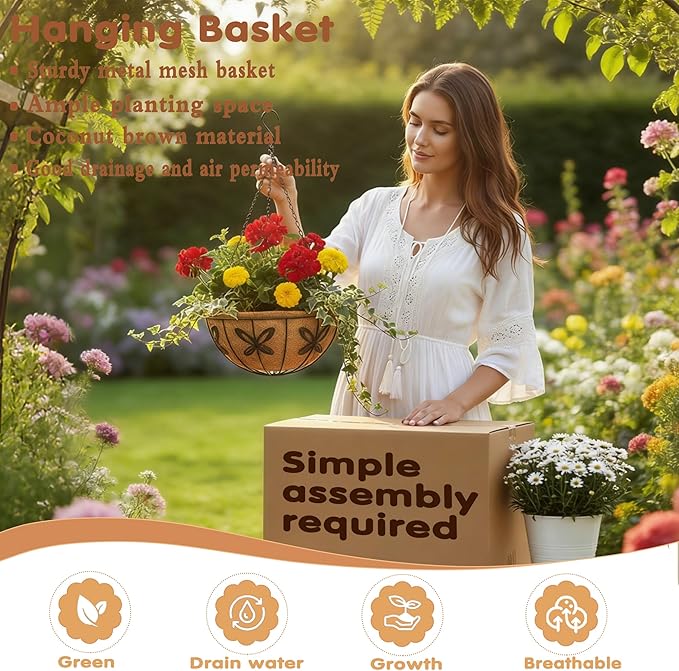 Metal 10 inch Round Planter, 4 Pack Hanging Wire Basket - Image 2