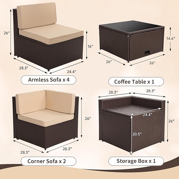 8-Piece Patio Furniture Set, Outdoor Wicker Rattan Sectional - Image 6