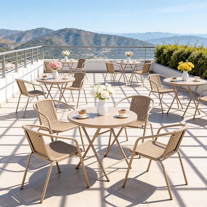VINGLI PE Rattan Outdoor Dining Chairs Set of 2, Plastic Stackable Patio Chairs - Image 8